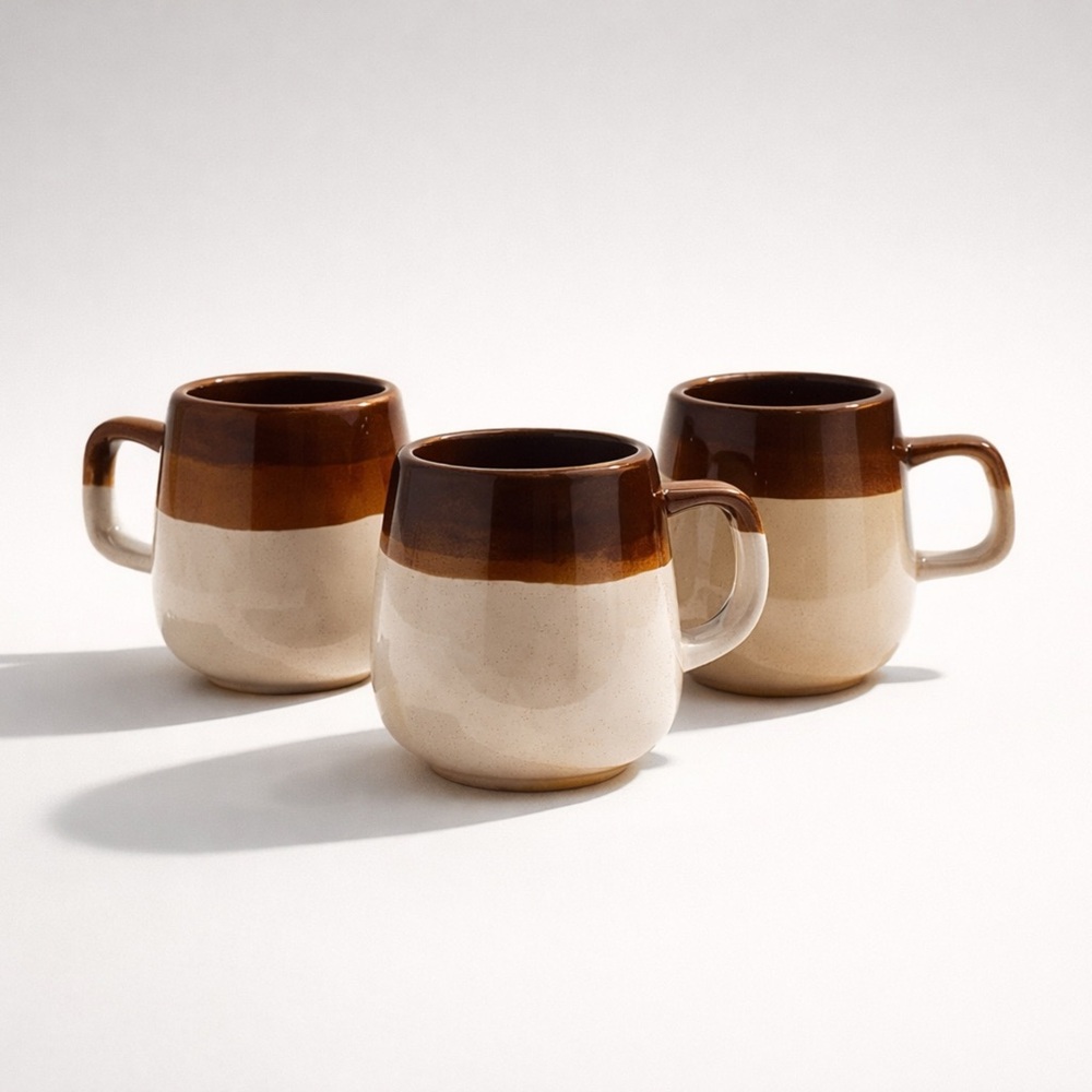 VINTAGE RETRO SURF SHACK STYLE COFFEE MUGS BROWN/CREAM/WHITE‎ MCM POTTERY